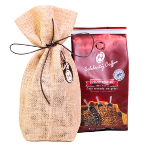 Caf&eacute; Especial Torrado em Gr&atilde;os 250g <b>DECAFFEINATED</b> Embalagem Juta